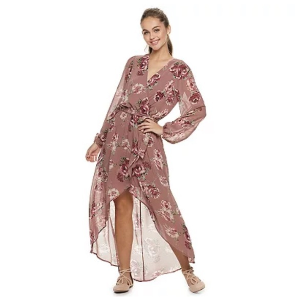 Juniors' Lily Rose Surplice Long Sleeve Maxi Dress‎ size extra large (510) - Picture 1 of 12